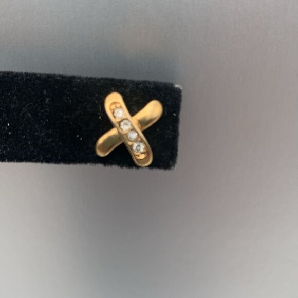 Lovely Vintage Avon X-shape Rhinestone Stud earrings, Stamped - Picture 2 of 4